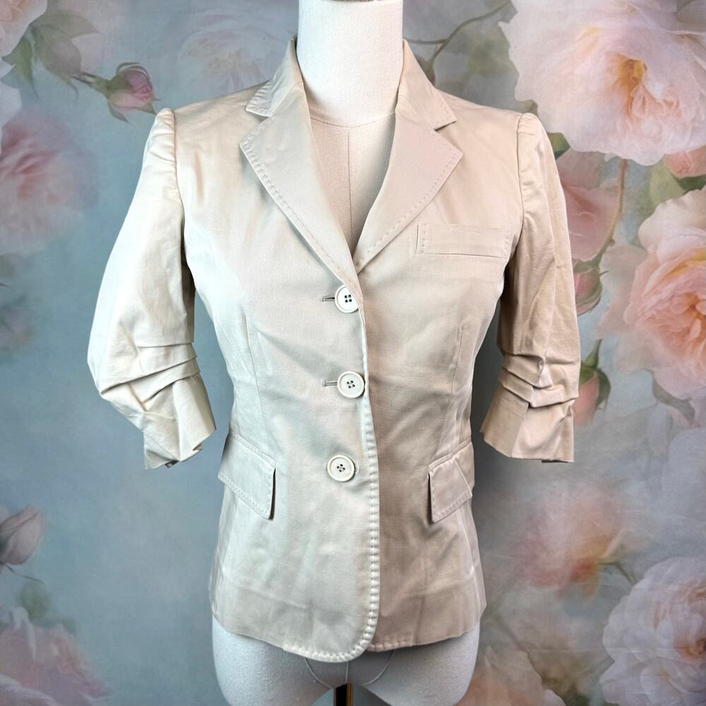 Moschino Beige Button Up 3/4 Pleated Sleeve Aeffe Spa Cotton Blazer Jacket